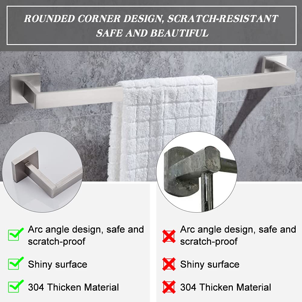 4-Piece Bathroom Hardware Set  Stainless Steel Wall Mounted Square Bathroom Accessories Kit  Include 16 Inch Hand Towel Bar  Toilet Paper Holder  Hand Towel Rack  Towel Hook(Brushed Nickel)